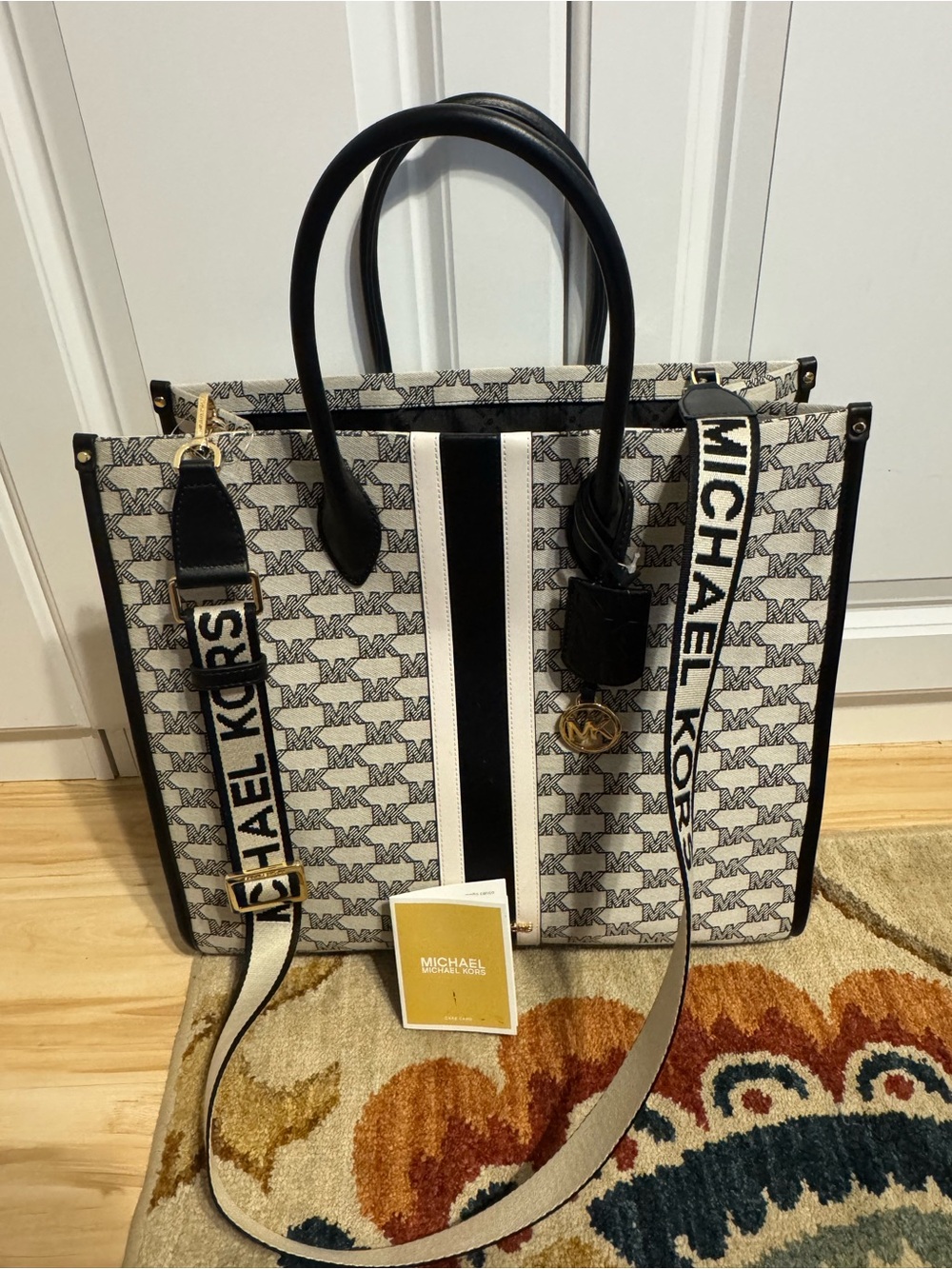 Michael Kors Black & White Signature Tote with Logo Strap